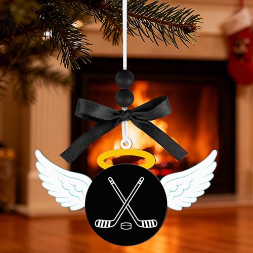Hockey Angel Ornament - Wooden Easter Decoration with Wings
