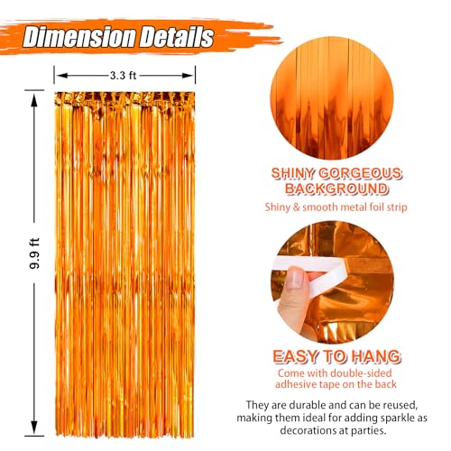Crosize Foil Fringe Streamer Backdrop - 2 Pack, 3.3 x 9.9 ft, Orange