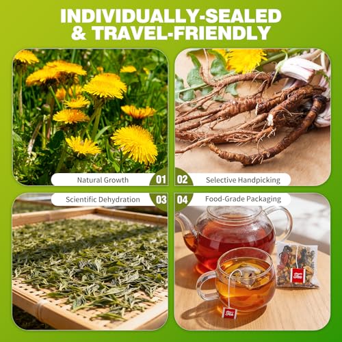 QUMIOBU Dandelion Herbal Tea - Liver & Kidney Detox Blend, 30 Tea Bags