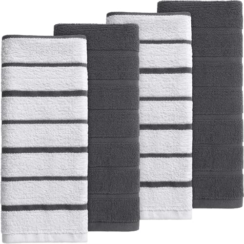 DecorRack 100% Cotton Kitchen Towels - 16x27 in, Gray Set of 4