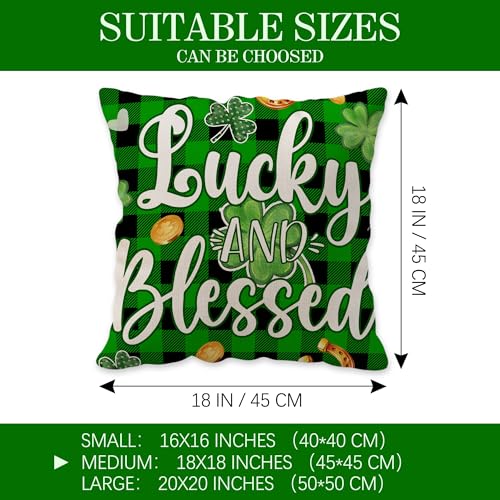 St. Patrick's Day Linen Pillow Covers 18x18, Shamrock Clover Set of 4