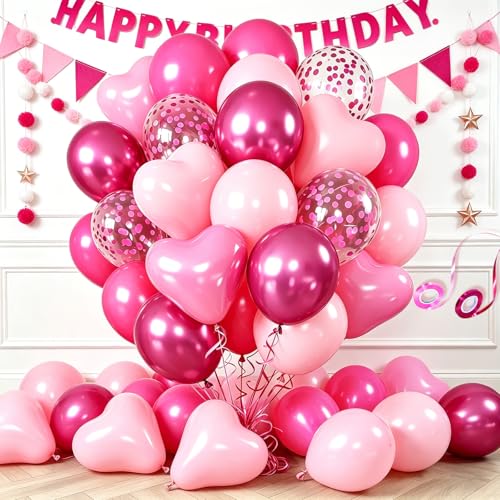 68pcs Heart Balloons Kit - Pink Confetti & Metallic Party Decor