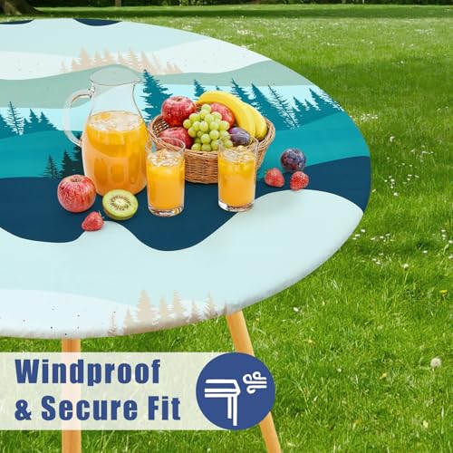Moosfor Fitted Round Tablecloth, Green Elastic Stretch Cover for 45"-56" Tables