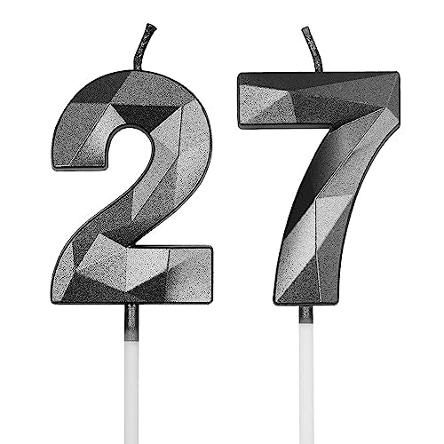 Black Number 27 & 72 Birthday Candles 3D Diamond Shape Party Supplies