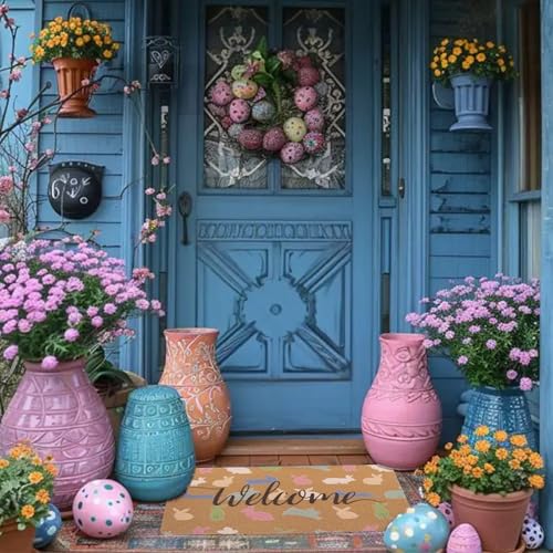 Easter Bunnies Welcome Doormat - Non-Slip Coir 17x29"