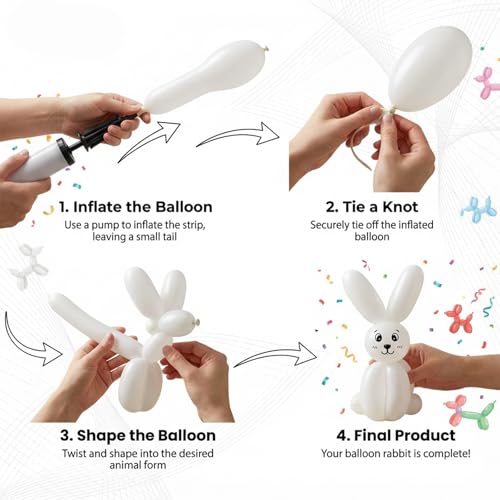 Nobledecor 100pcs White Long Latex Balloons for Party Decorations