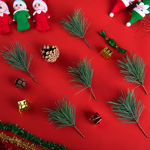 Artificial Green Pine Needles Branches - 60 pcs Small Pine Twigs for Christmas Garland and Wreath Decor - Holiday Garden Decoration