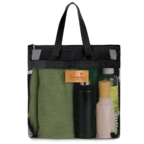KALIONE Black Mesh Shower Caddy Bag - Portable Toiletry Organizer for Gym & Travel