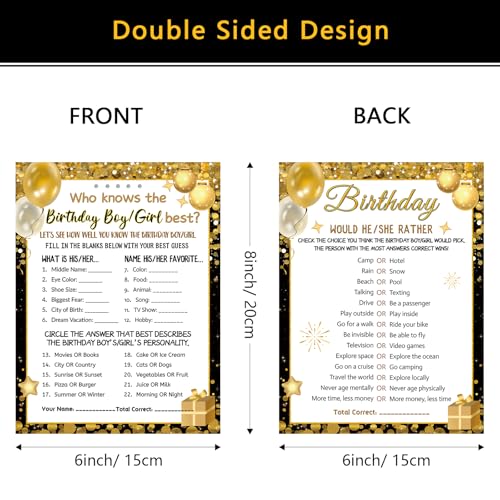 30 Birthday Game Cards - Who Knows the Birthday Star Best? (Black Gold)