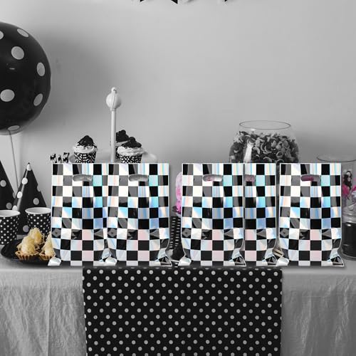 30pcs Iridescent Checkered Race Car Party Favor Bags with Handles
