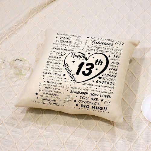 13th Birthday Gift Throw Pillow Cover - 18x18 Inch Inspirational Keepsake