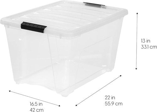 IRIS USA 54 Qt Stackable Plastic Storage Bins - BPA-Free, Durable Nestable Containers, 12 Pack - Clear with Lids