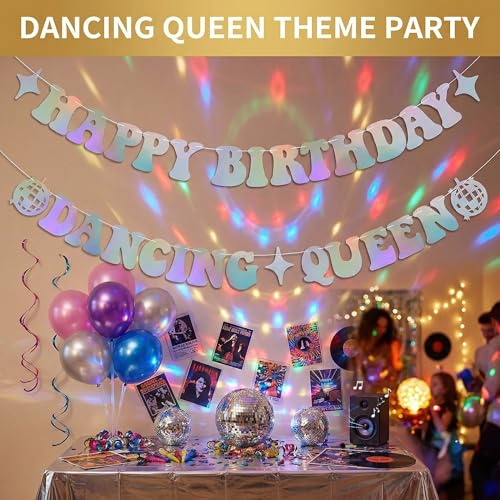 Holographic Dancing Queen Birthday Banner - Disco Party Decorations