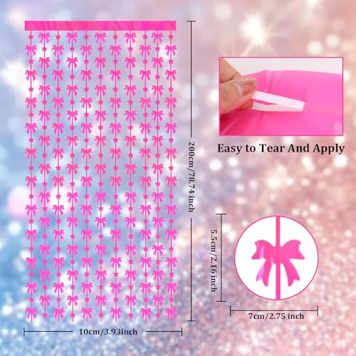 Hot Pink Bow Foil Fringe Curtains - 2 Pack Birthday Decor