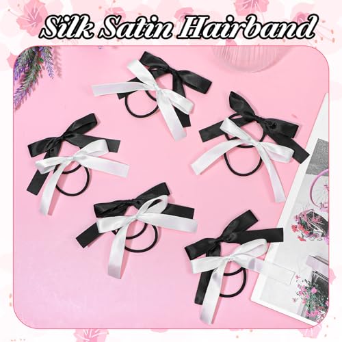 Silky Satin Hair Bow Ties 12-Pack Black White Ribbon Scrunchies