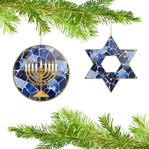 Hanukkah Ornaments 2-Pack - Star of David & Menorah Acrylic Decor