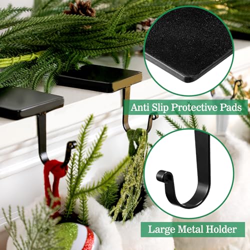 Christmas Stocking Holders Set of 4 - Black Mantel Decor, Heavy Duty, Non-Slip