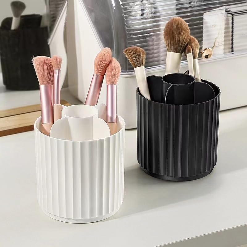 Ariettie 360° Rotating Makeup Brush Organizer with Lid - White