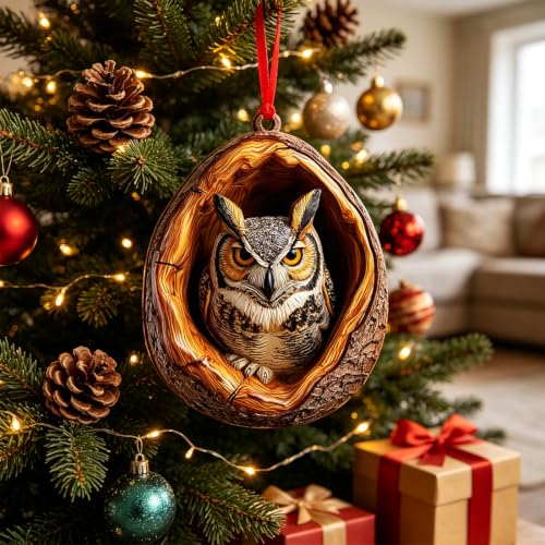Woodland Owl Christmas Ornament - Resin Holiday Decor - Variation of Owl