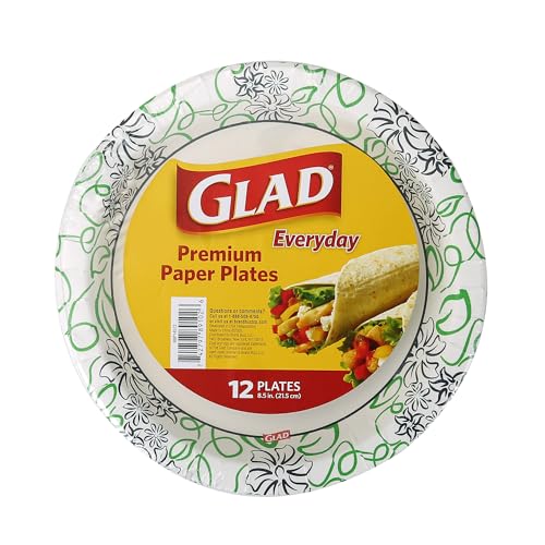 Glad 8.5-Inch Round Disposable Paper Plates - Whimsical Florals, 12 Count