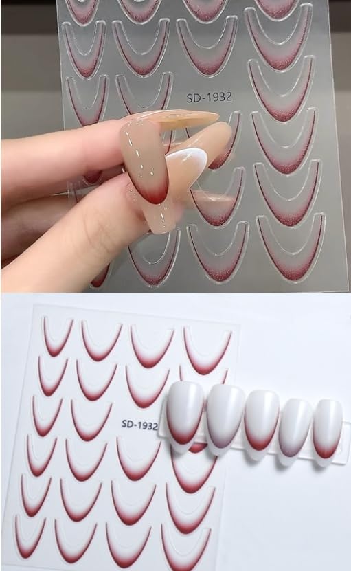 French Nail Art Stickers Self-Adhesive Decals with Tweezer 6 Sheets