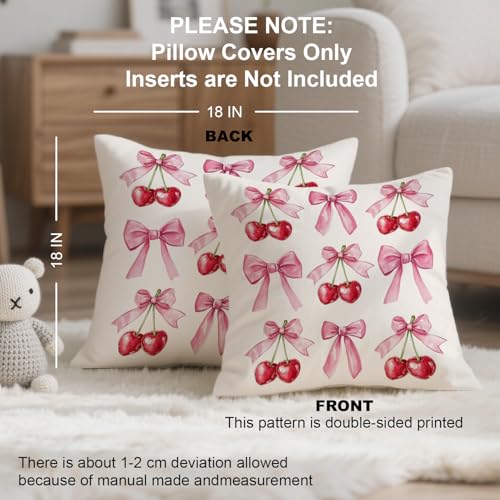 Pink Bow Tie Cherry Pillow Cover - 18x18 Inch Preppy Cushion Case