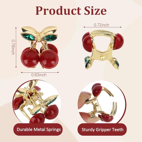 GAFATORY Mini Cherry Hair Claw Clips - 6 Pack Cute Non-Slip Rhinestone Hair Accessories for Women and Girls