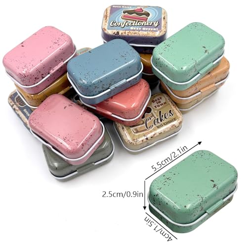8-Pack Mini Tin Storage Boxes with Hinged Lids - Vintage Metal Organizers