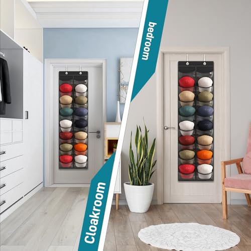 Fixwal Over-Door Hat Organizer with 16 Clear Pockets