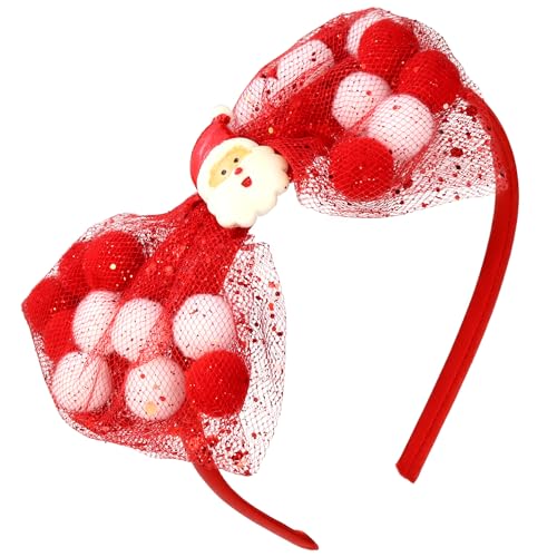 Needzo Christmas Red Bow Headband Sparkly Lace Hairband with Santa Pendant