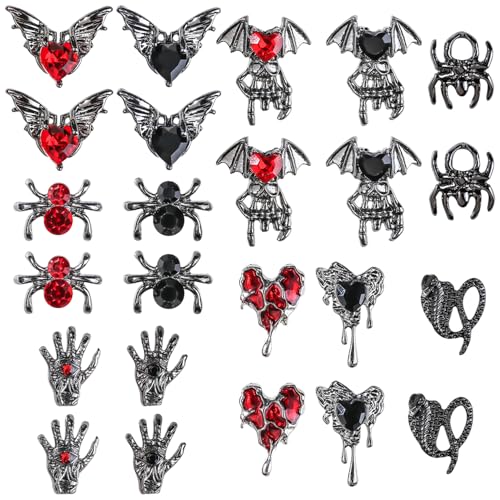 24 Pcs 3D Halloween Nail Charms Alloy Gothic Rhinestones Jewelry