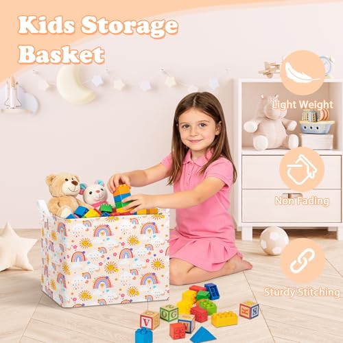 Rainbow Collapsible Storage Basket for Kids - Organizer Bin with Handles
