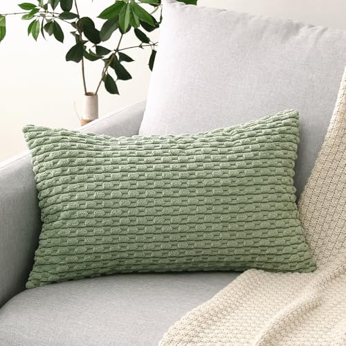 Gujiahone Pack of 2 Sage Green Corduroy Decorative Pillow Covers 12x20 Inches