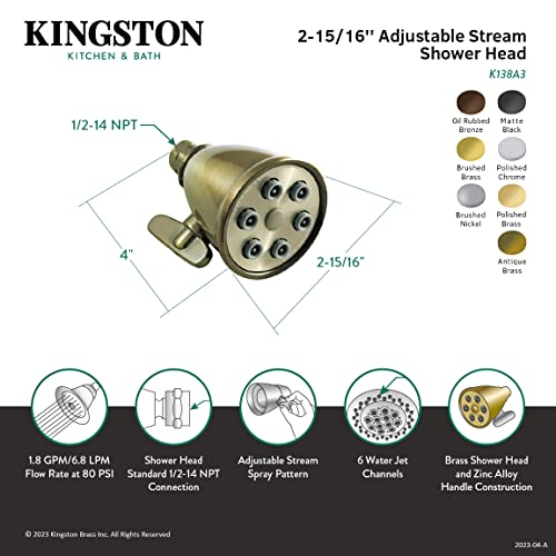 Kingston Brass K138A3 Victorian Shower Head, Antique Brass 2.94 x 2.94 x 4
