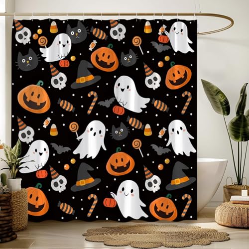 Halloween Ghost Shower Curtain, 70x70 Inch Spooky Gothic Fabric Bathroom Decor
