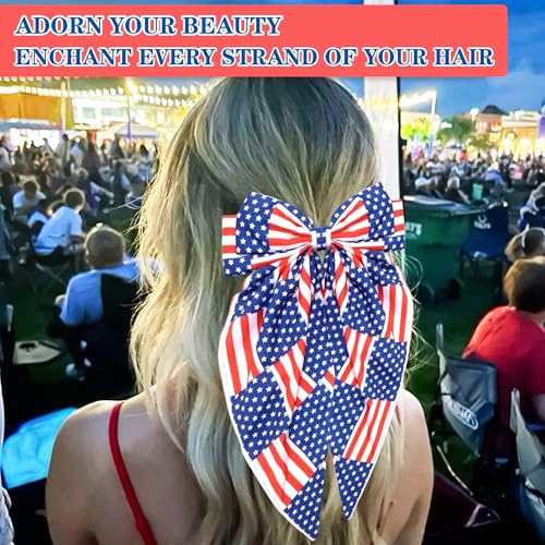 American Flag Hair Bow Clip - Red White Blue Patriotic Hair Accessory
