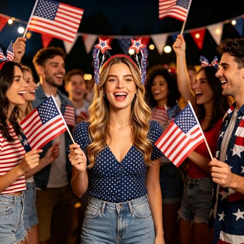 Patriotic Star Tinsel 4th of July Headband for Women