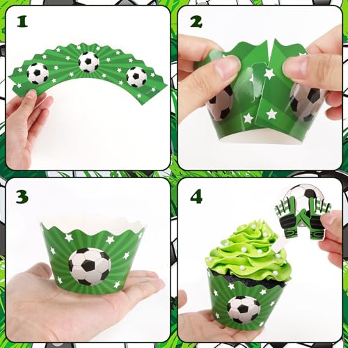 48 Pack Soccer Cupcake Toppers & Wrappers for Birthday Parties