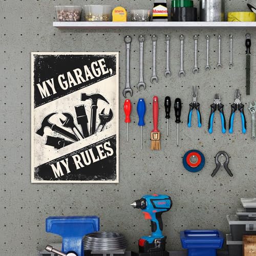 My Garage My Rules Vintage Metal Sign - 8x12 Inch Wall Art