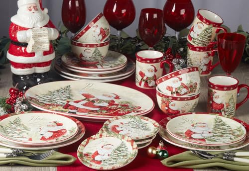 Holiday Wishes Mug Set of 4 - 18 oz Christmas Coffee Cups with Santa & Sentiments