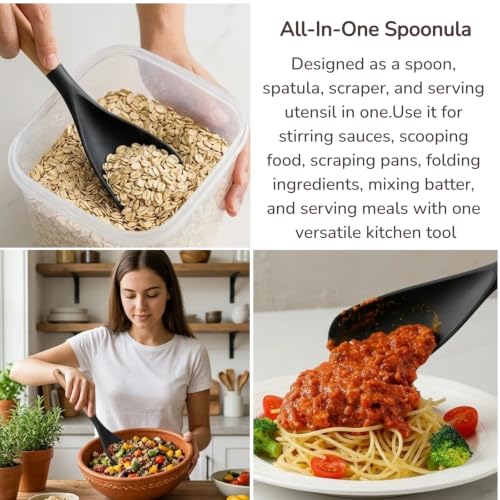 LorisArm Large Nonstick Silicone Spoonula with Wooden Handle - 11.2"