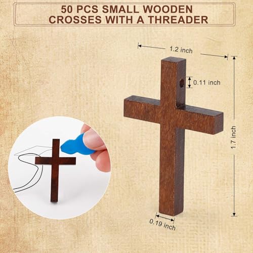 Yomirduy 50 Pack Wooden Crosses for Crafts - Small Keychains & Pendants