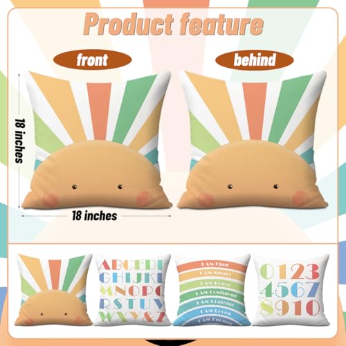 4Pcs Boho Sun Alphabet Throw Pillow Covers 18x18 - Polychromatic0405
