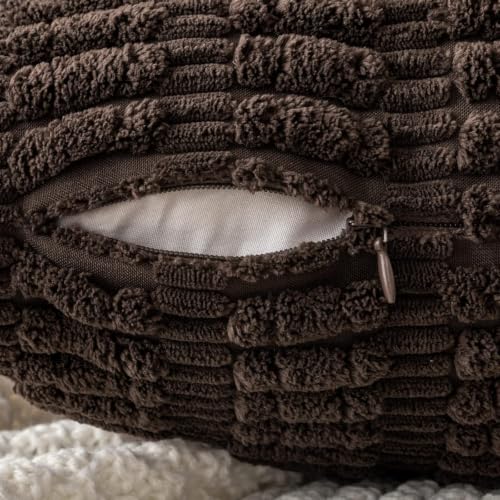 MIULEE Corduroy Throw Pillow Covers 18x18 Inch, Dark Brown Set of 2
