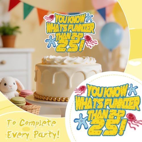 Funny 25th Birthday Cake Topper - Yellow Cartoon Cardstock with Acrylic Sticks