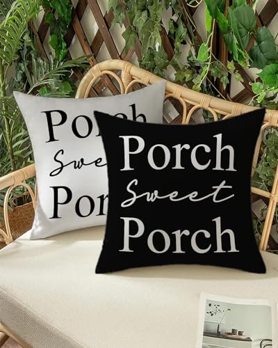 Porch Sweet Porch Farmhouse Pillow Cover 18x18 - Black Rustic Accent Case