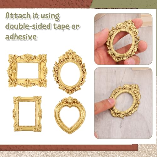 Dplolng Mini Vintage Picture Frames - Set of 4 Gold Frames for Crafts