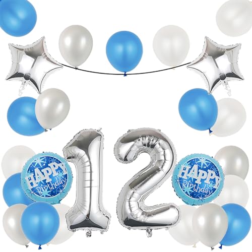 12th Birthday Decorations - 25 Pcs Silver Balloons Set