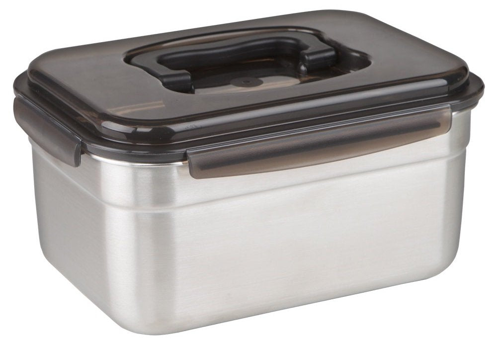 STENCOC Stainless Steel BPA Free Rectangular Leakproof Airtight Kimchi/Pickle/Food Storage Container Saver (3.6L / 122oz / 9.8") One Handle Half-Transparent Lid Stackable