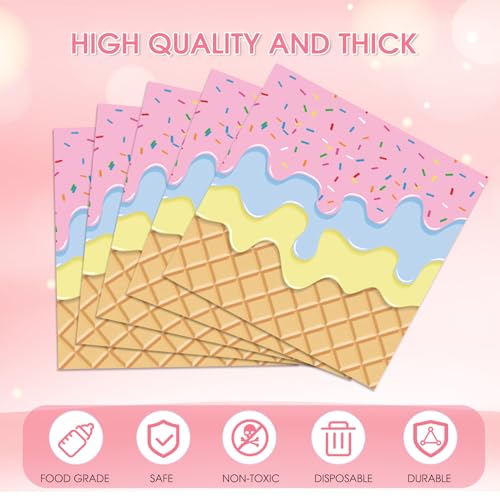 Ice Cream Party Napkins - 40 Pack Disposable Paper Napkins for Birthdays